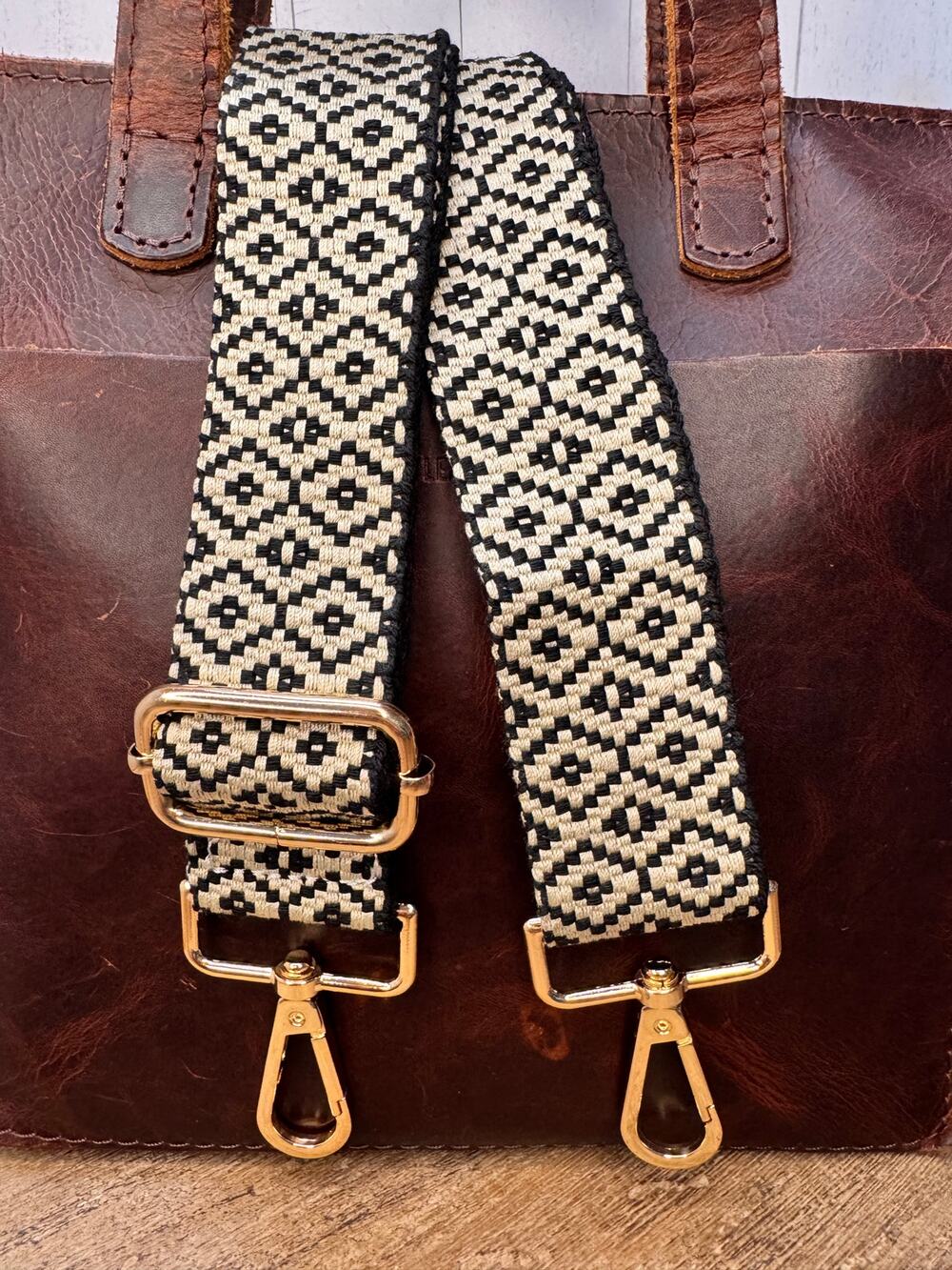 Beige Black Purse Strap Wide Bag Strap Boho Crossbody Purse Strap
